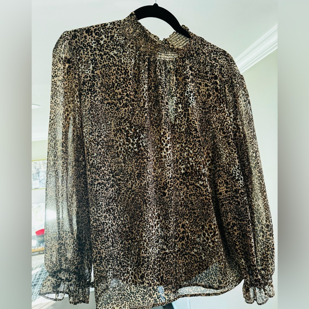 Womens 1. State Animal Print Long Sleeve Blouse Size XL
